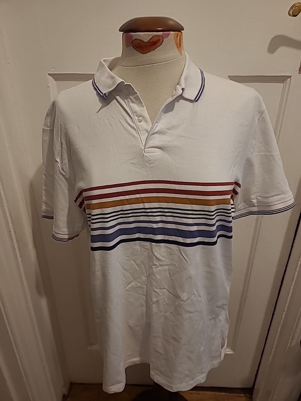 Mens Next Size Large Regular Fit White/Red/Green Short Sleeved Polo