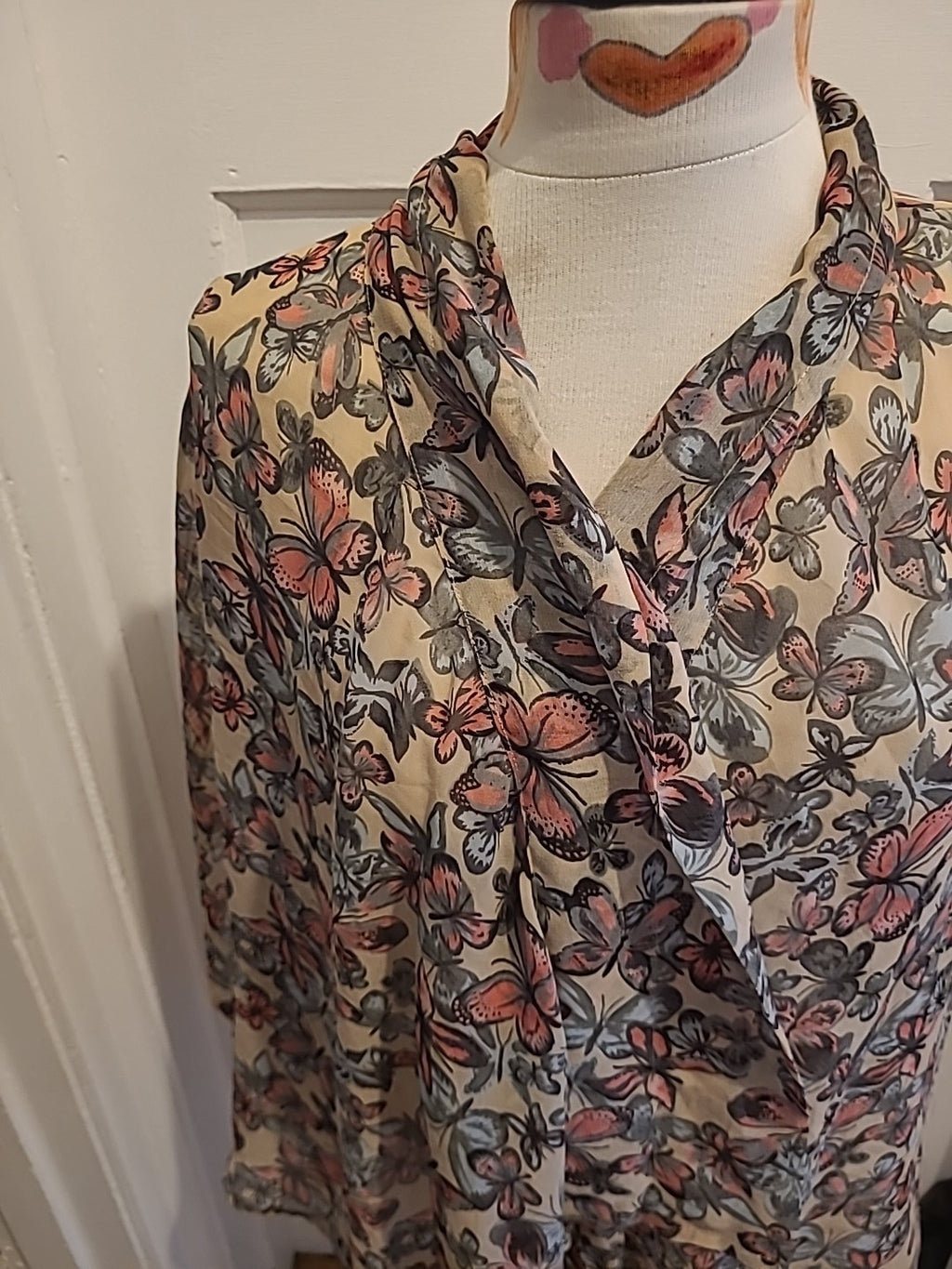 Ladies Apricot Size Small Multi Floral Semi See Through Cardigan