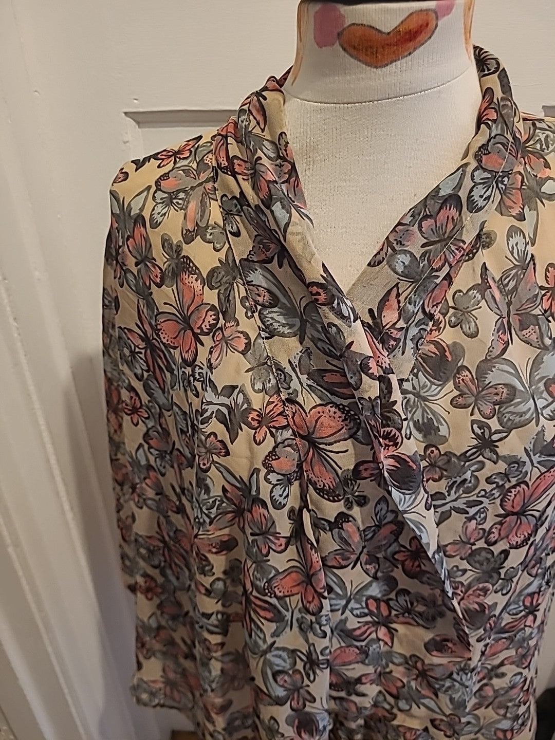 Ladies Apricot Size Small Multi Floral Semi See Through Cardigan