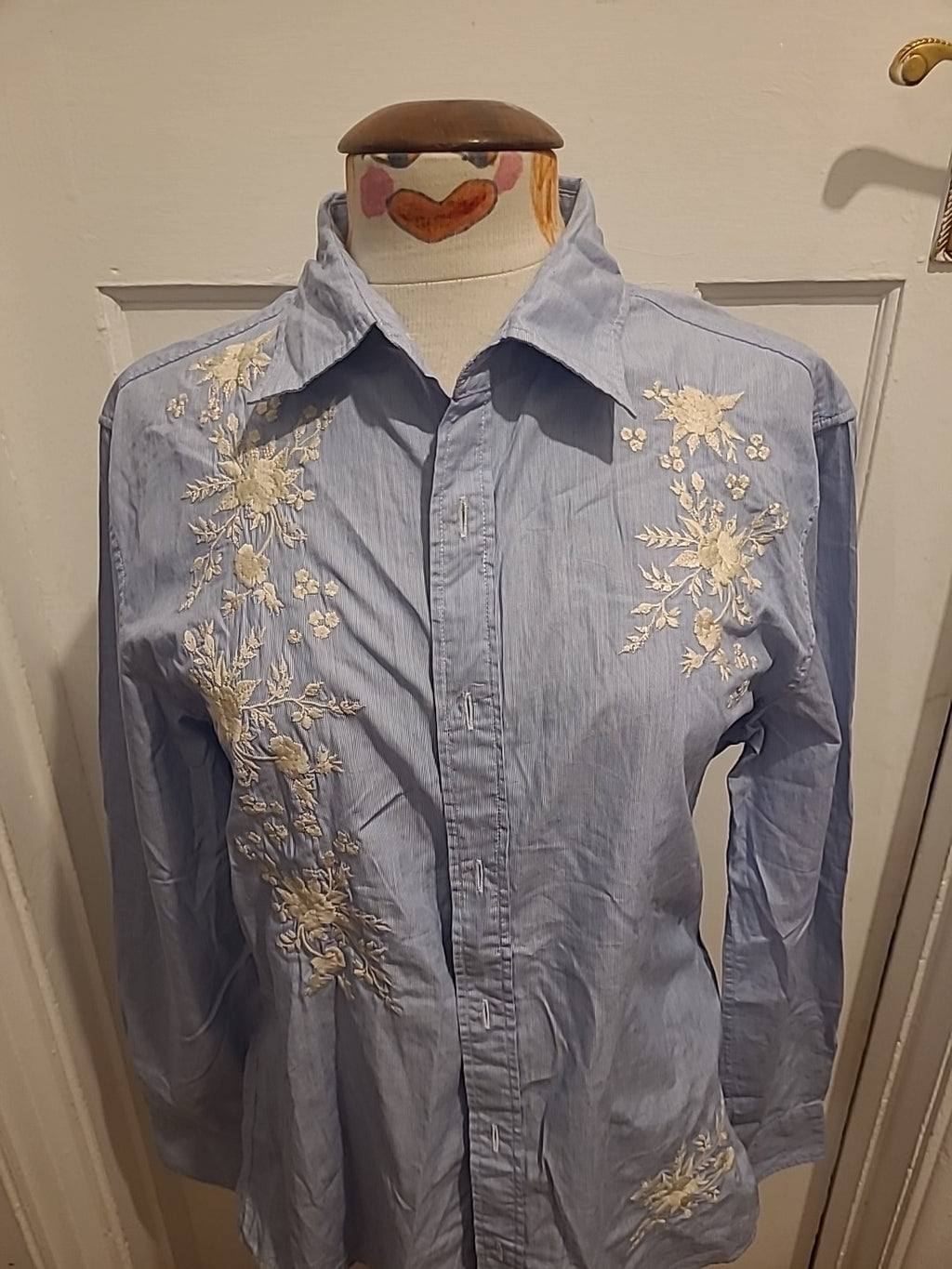 Mens River Island Size Medium Grey With Floral Embroidery Shirt