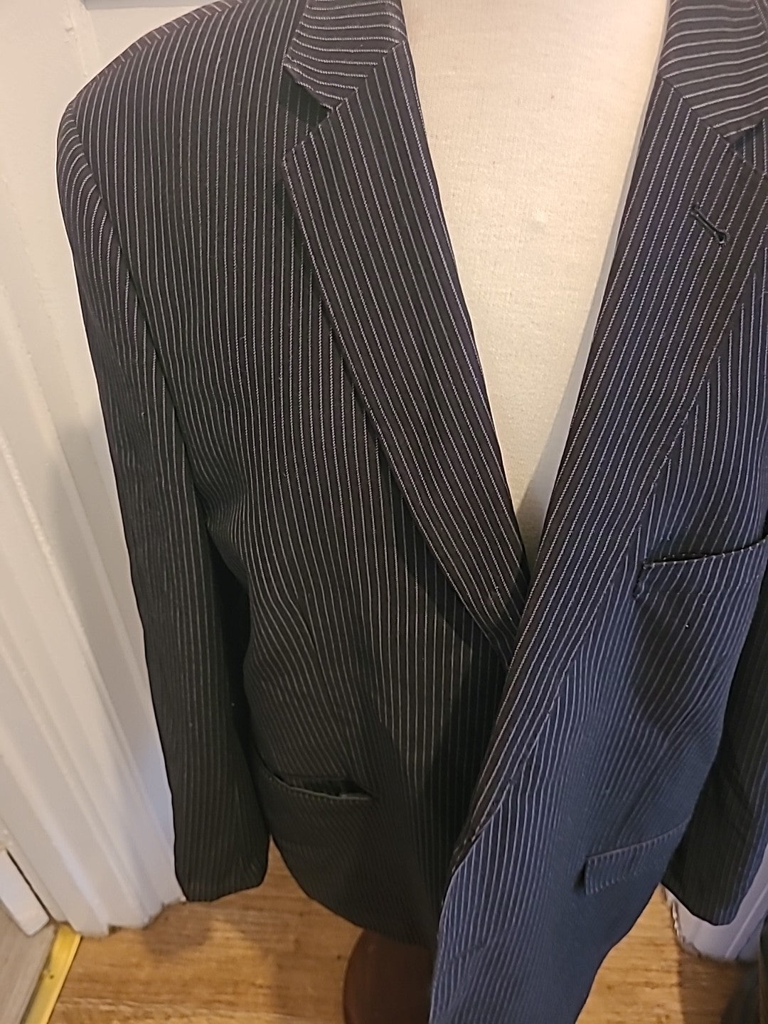 Mens George Size 44S Black Striped Lined Padded Suit Jacket