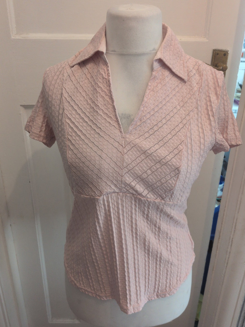 Marks And Spencer 14 Pink Textured Short Sleeve Blouse