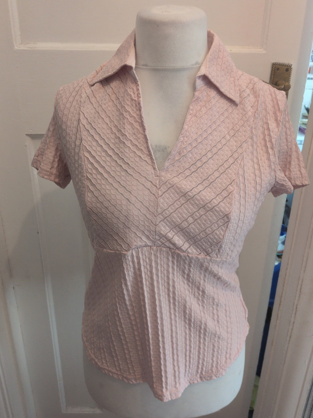 Marks And Spencer 14 Pink Textured Short Sleeve Blouse