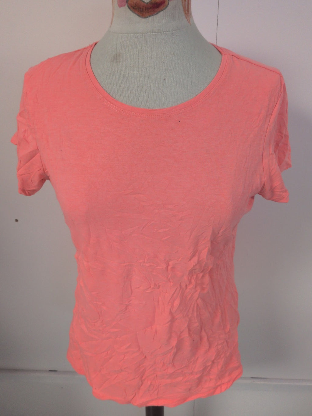Ladies Primark Size 16 Stretch Crew Short Sleeve T-shirt In Coral
