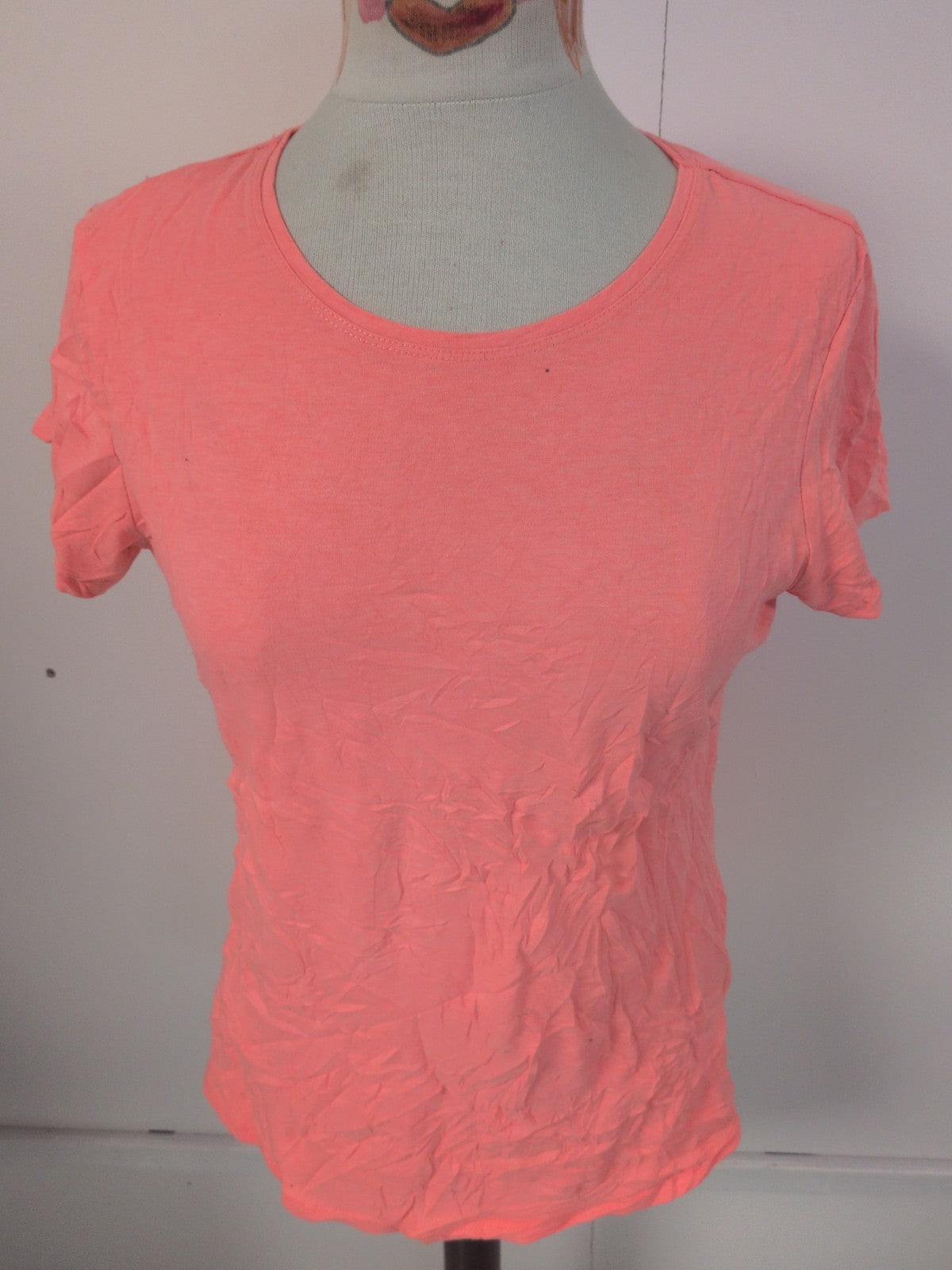 Ladies Primark Size 16 Stretch Crew Short Sleeve T-shirt In Coral
