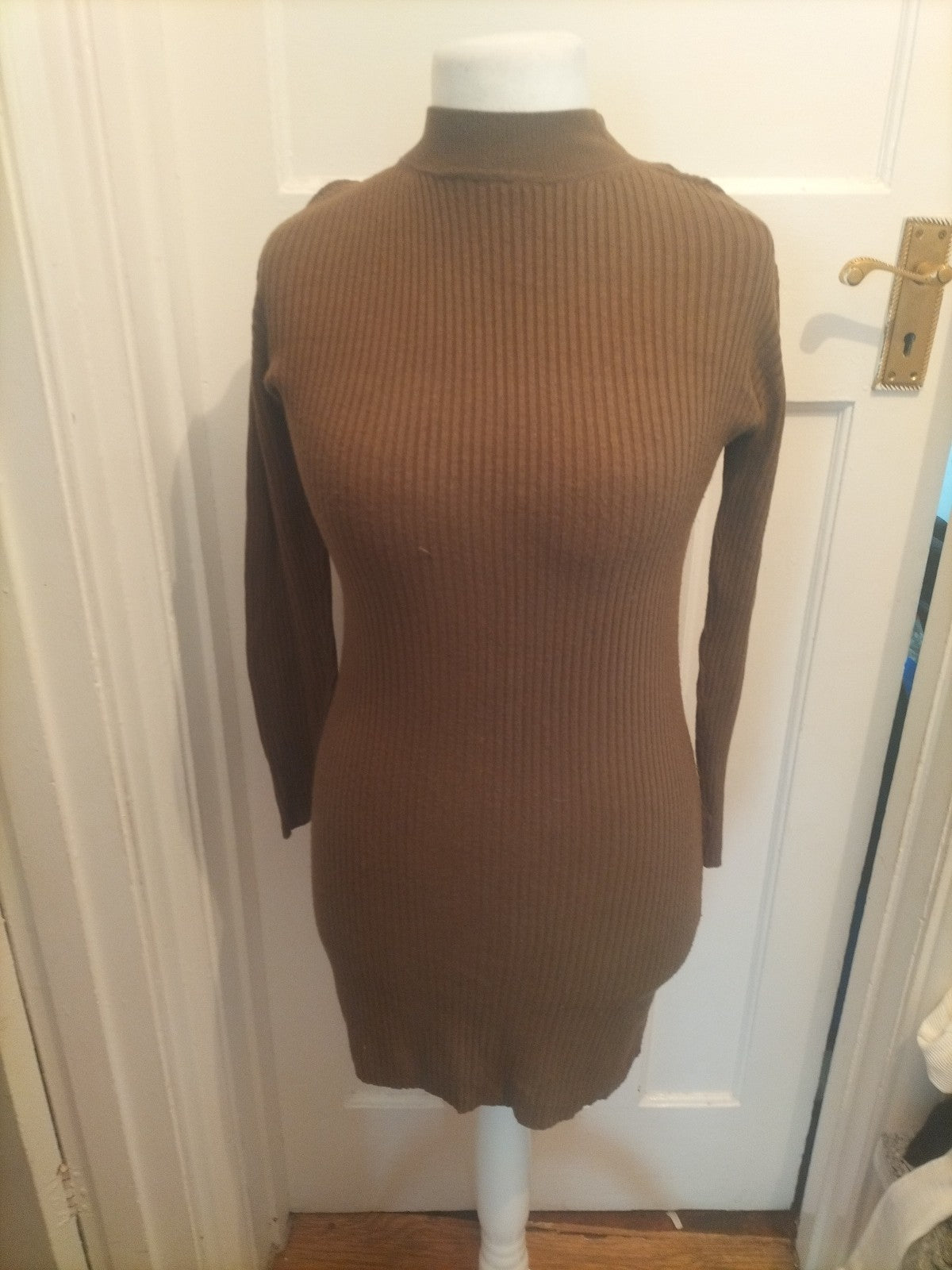 Ladies Primark Size 14 Khaki Ribbed Long Sleeved Jumper Dress