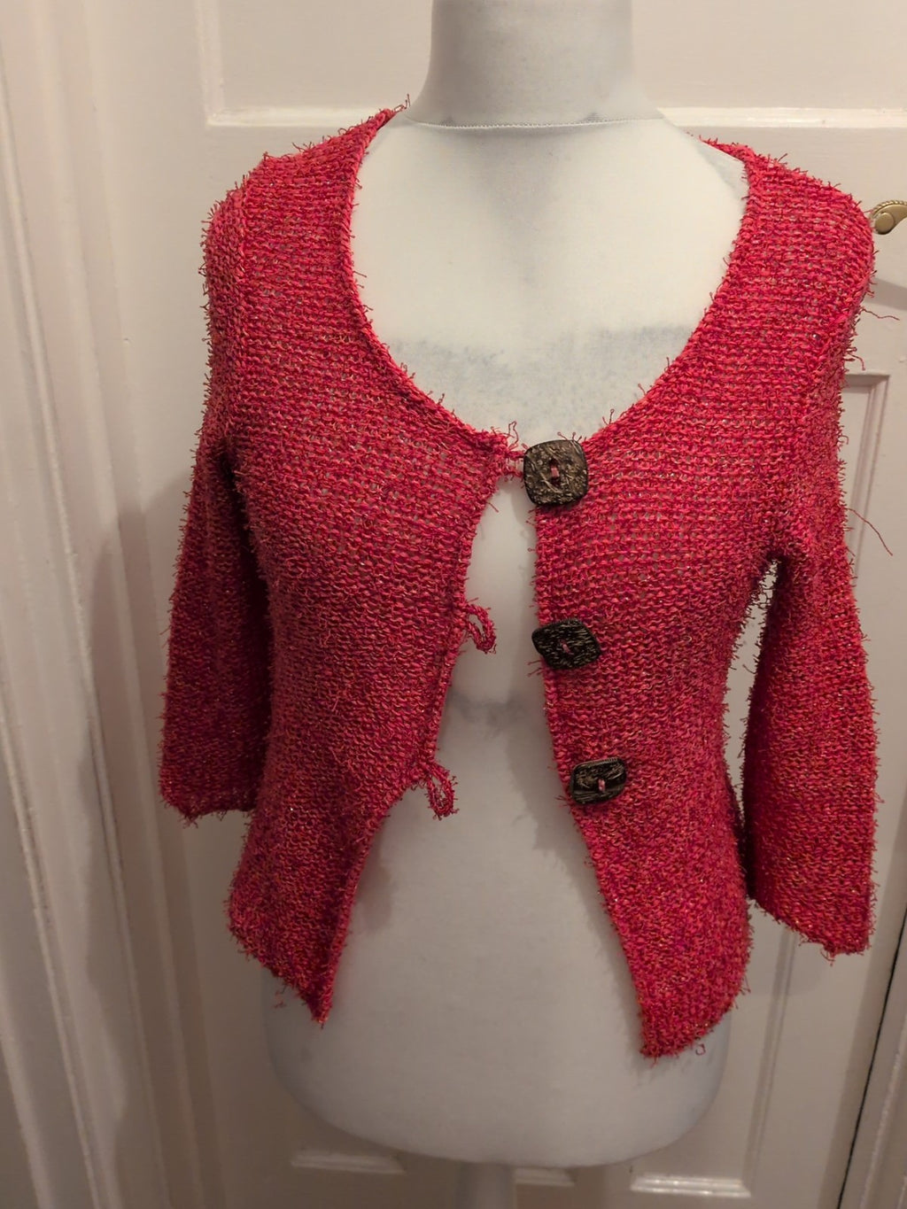 Large Pink Knit Long Sleeve Buttoned Cardigan