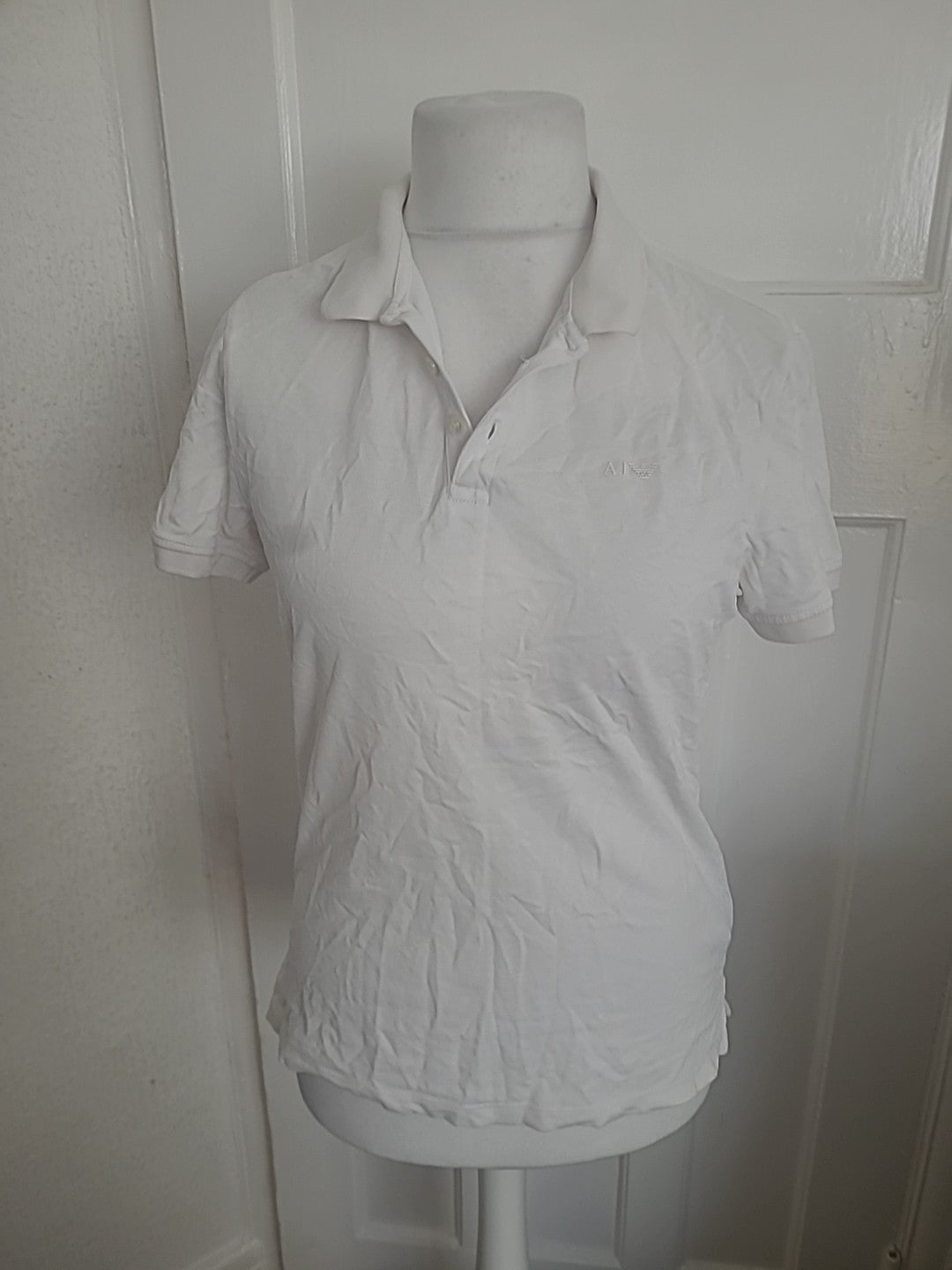 Mens Armani Jeans Size Small White Polo Small Hole On Back