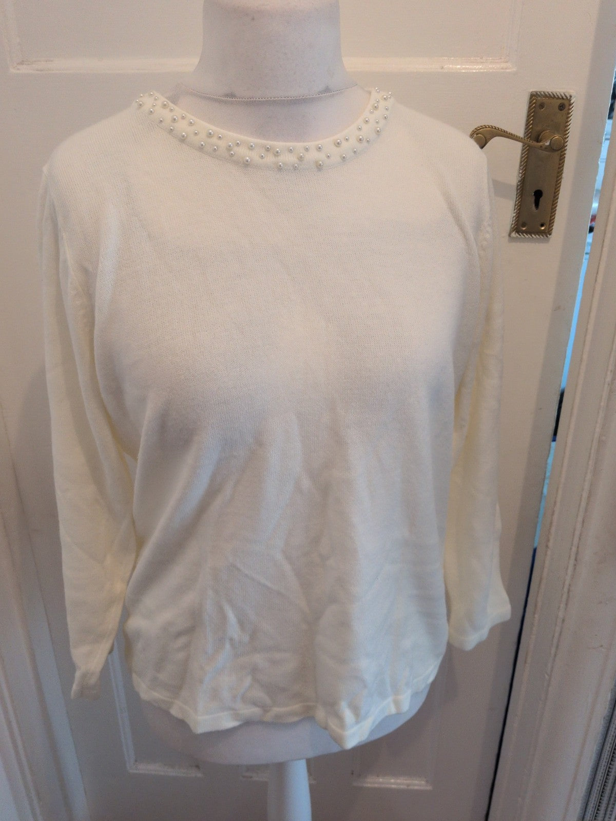 Text. Large White Jumper Long Sleeve Detail On Neck