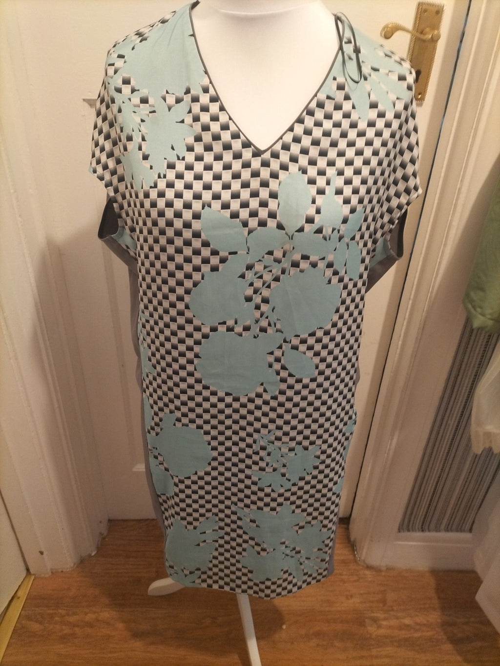 Ladies Damsel In A Dress Size 12 Khaki And Turquoise Short Sleeved Dress