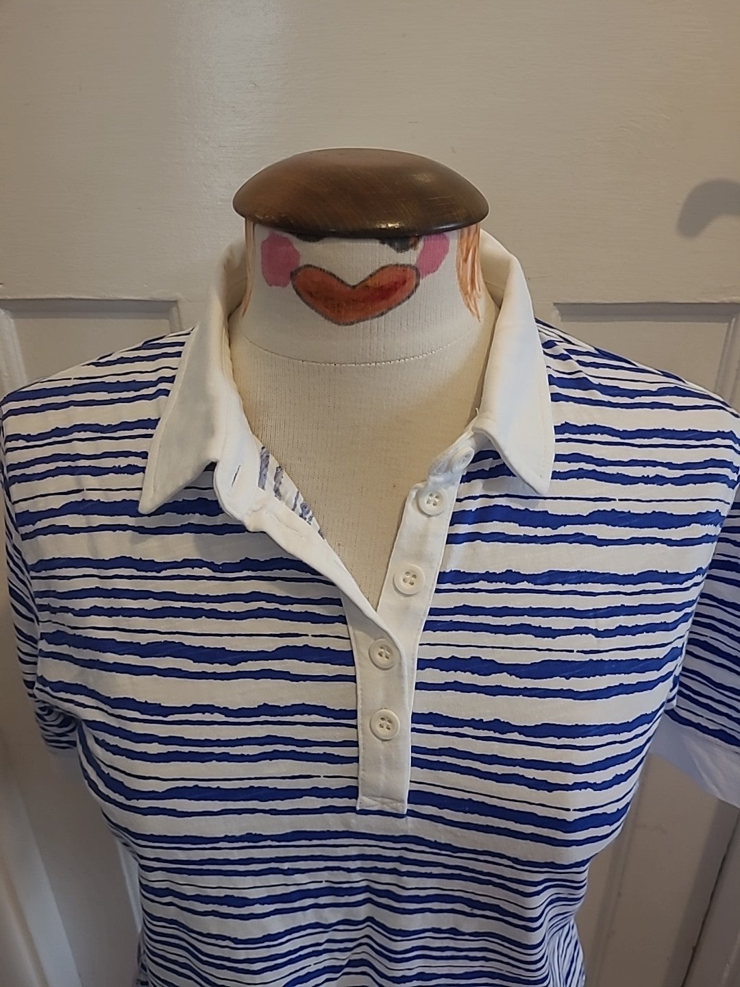 Mens Lark Size Medium Blue White Short Sleeved Polo