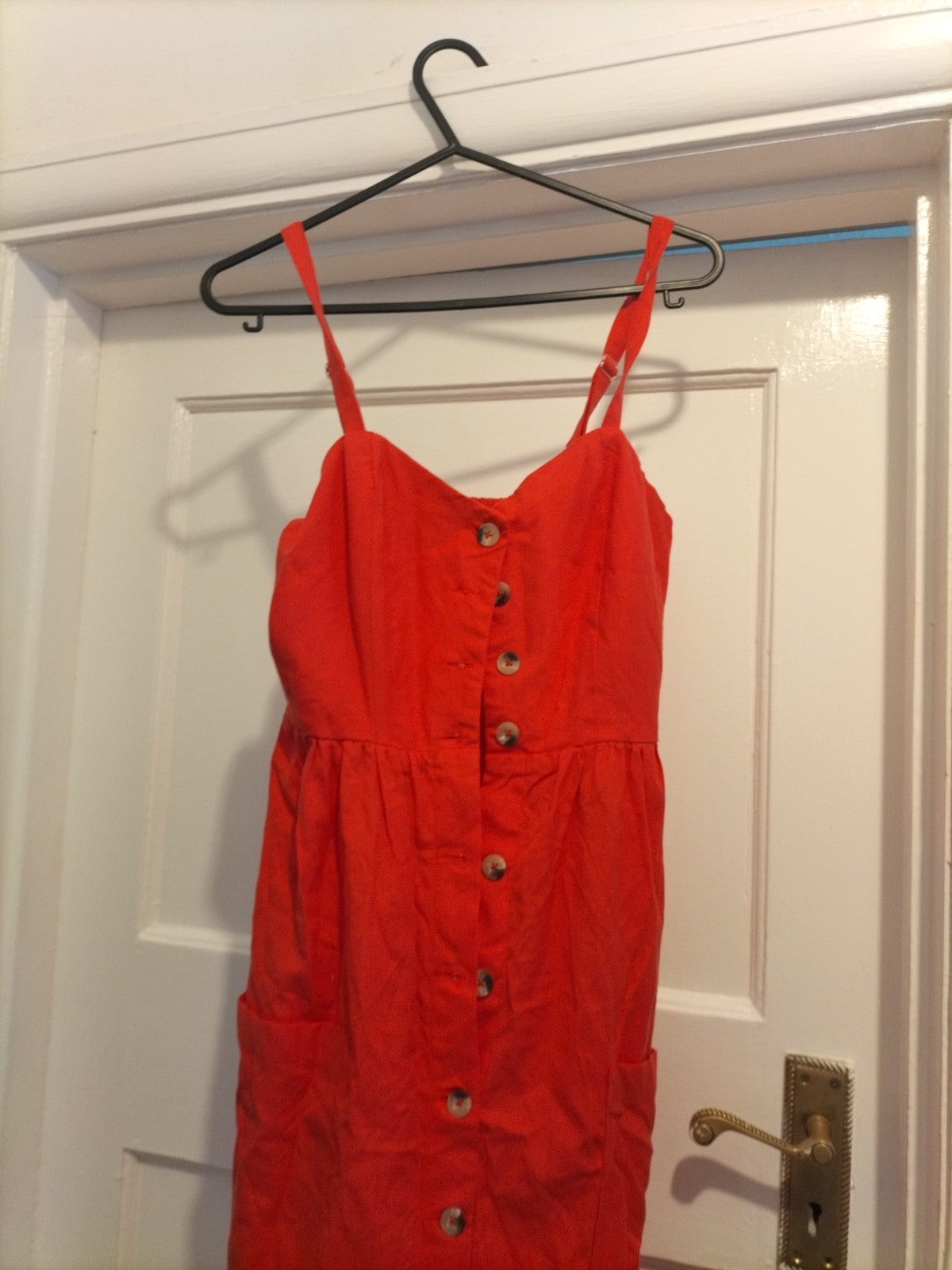 Ladies Primark Size 6 Orange Buttoned Sleeveless Dress