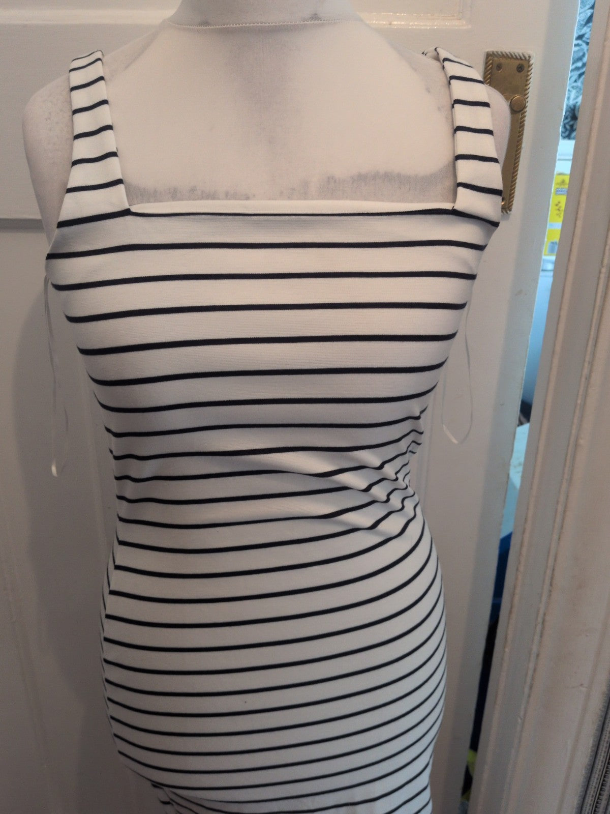 Primark 14 White With Navy Stripes Sleeveless Midi Dress