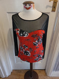 Ladies M+Co size 14 black mesh with red floral long sleeved blouse