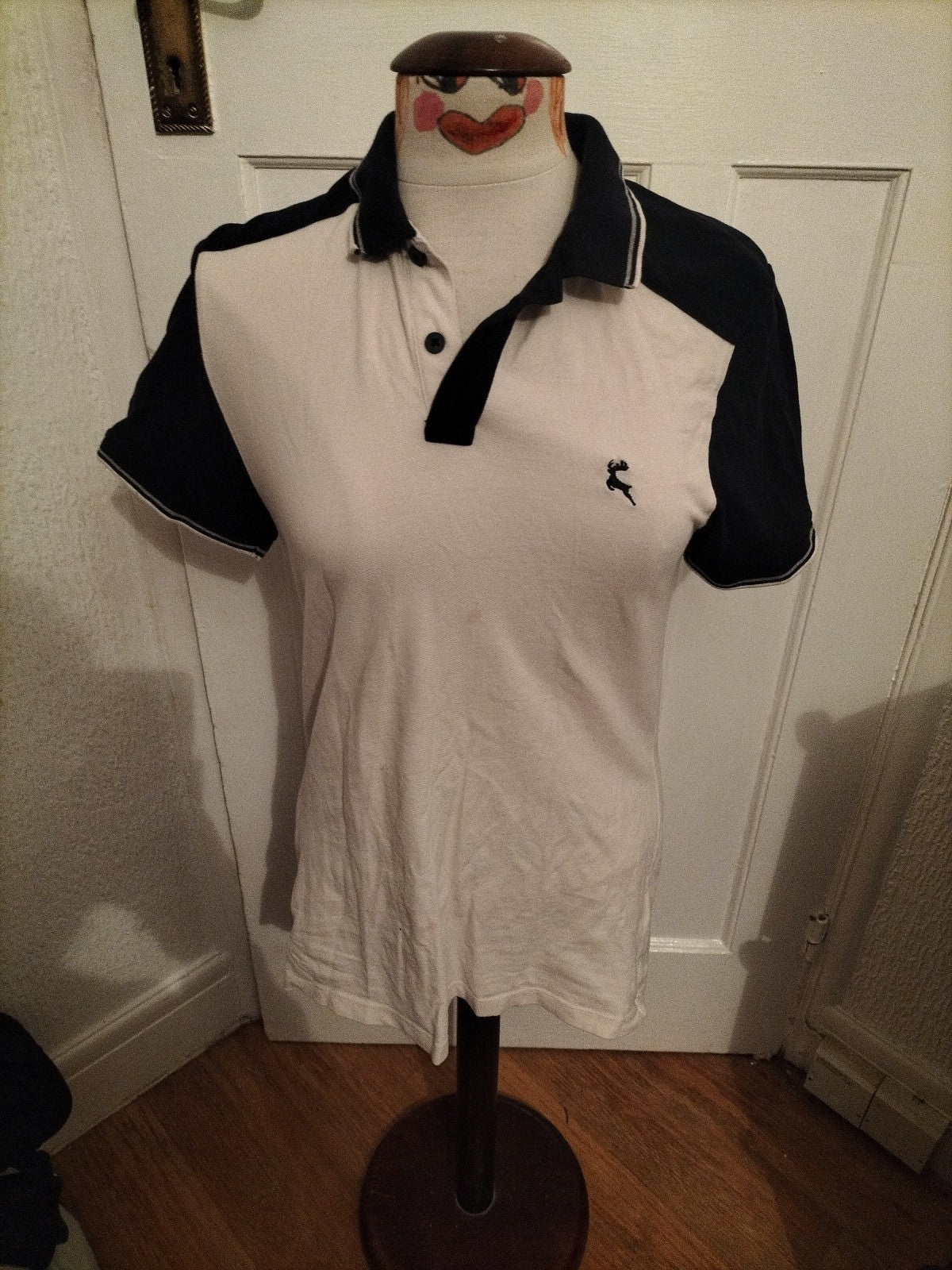 Mens F&F Size Small Black/White Short Sleeved Polo