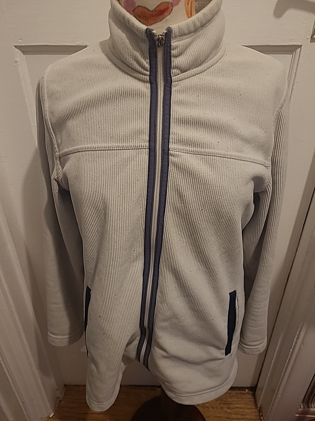 Mens Aigle Size 44" Stone Ribbed Zip Through Jumper(signs Of Wear)