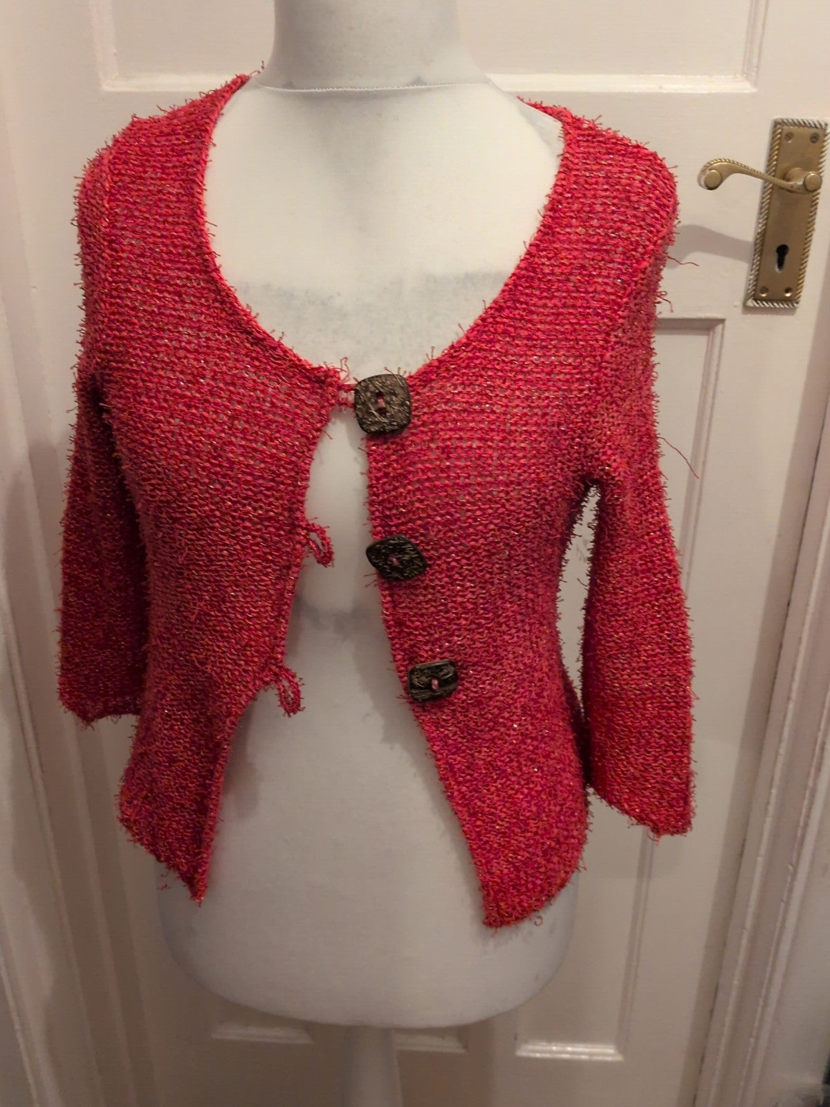 Large Pink Knit Long Sleeve Buttoned Cardigan