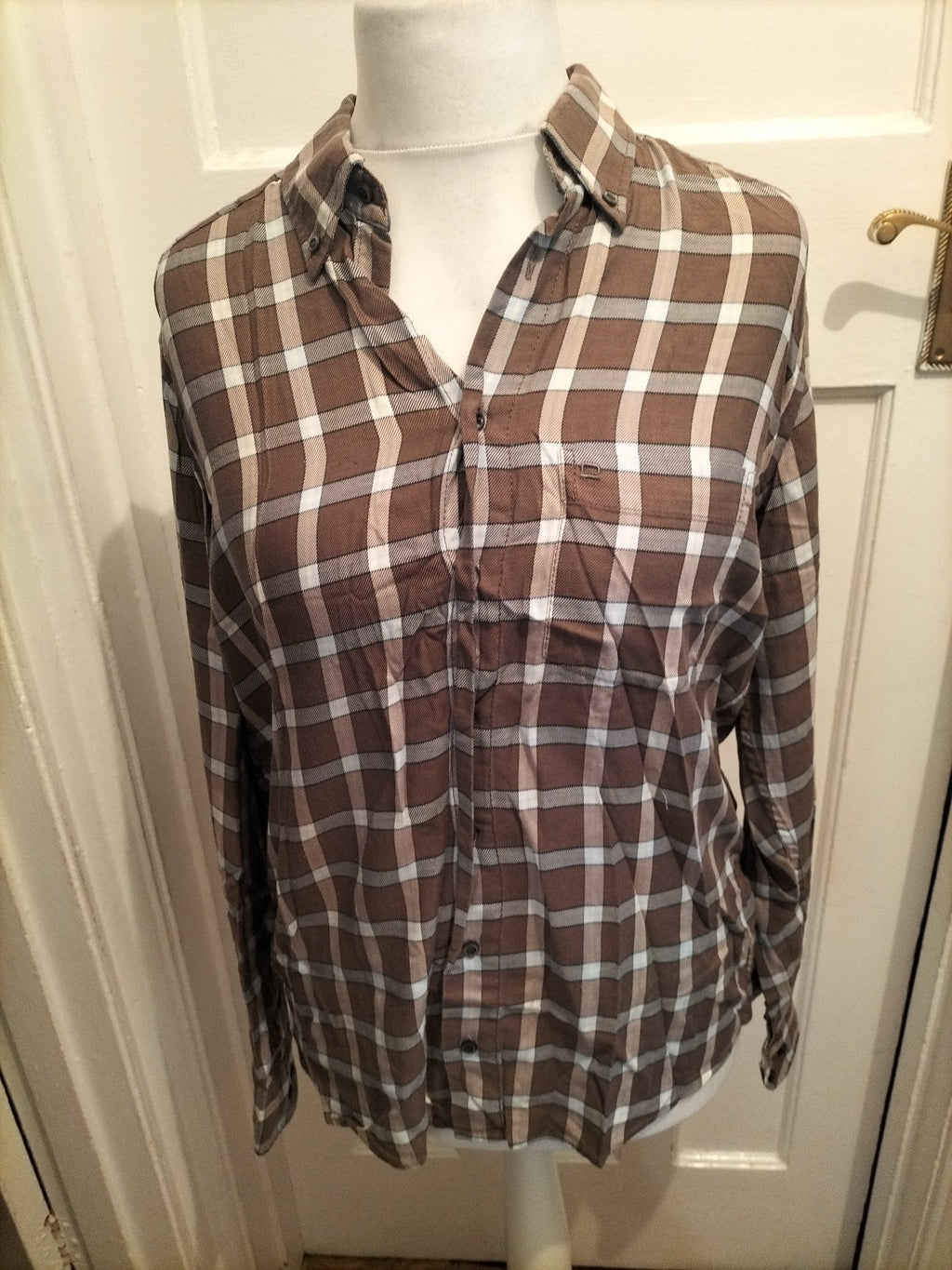 Mens Olymp Novum Size M Brown Check Long Sleeve Shirt