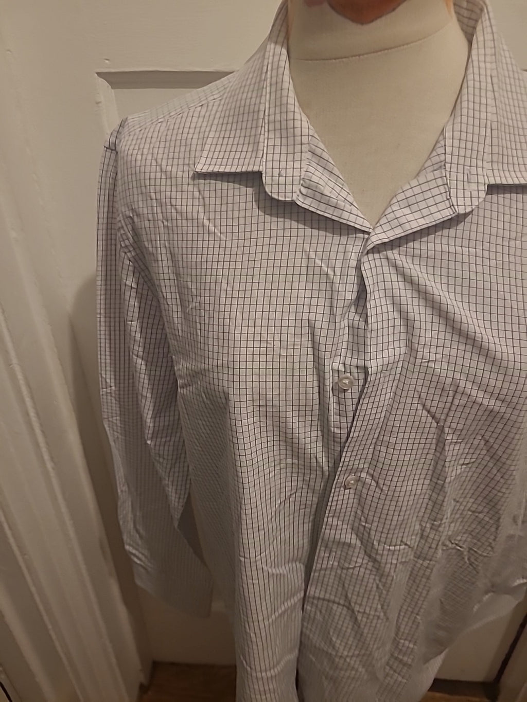 Mens Tu Size 16.5" Navy/White Check Long Sleeved Shirt Formal