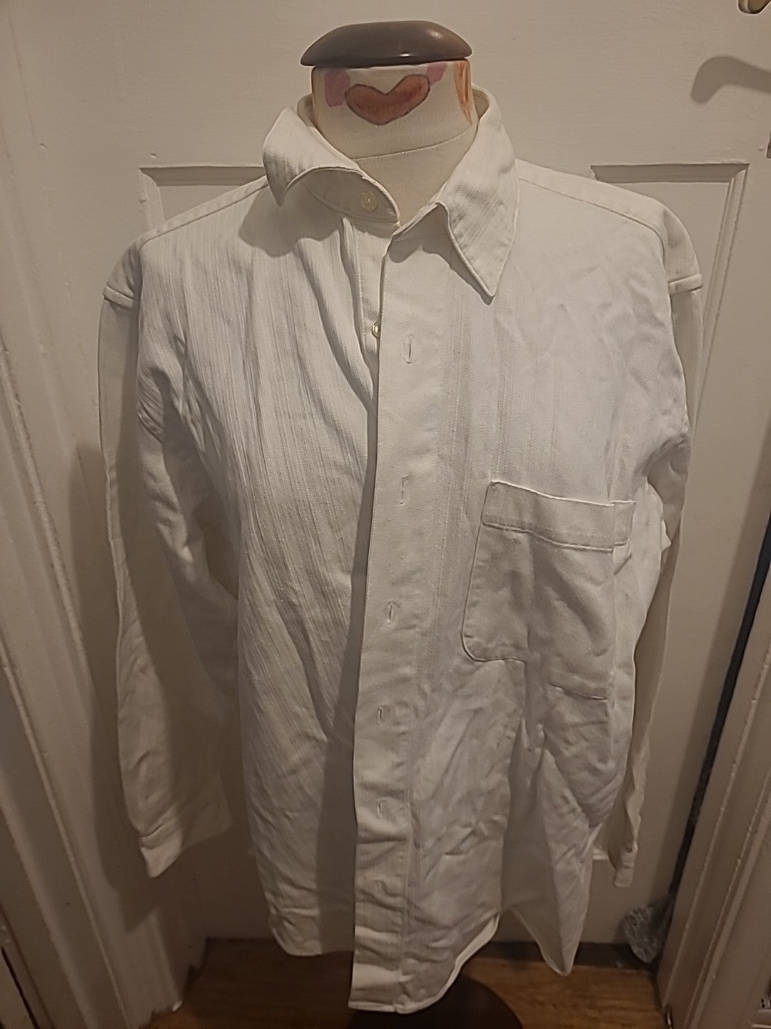 Mens Henry Fox Size Medium White Long Sleeve Shirt