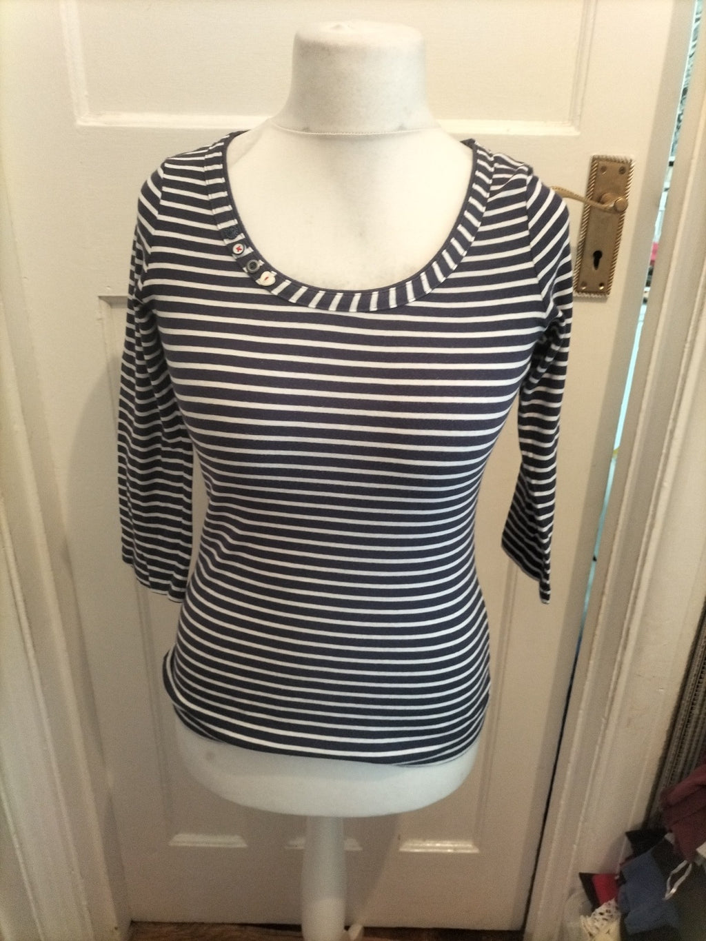 Medium Navy And White Striped Long Sleeved Blouse