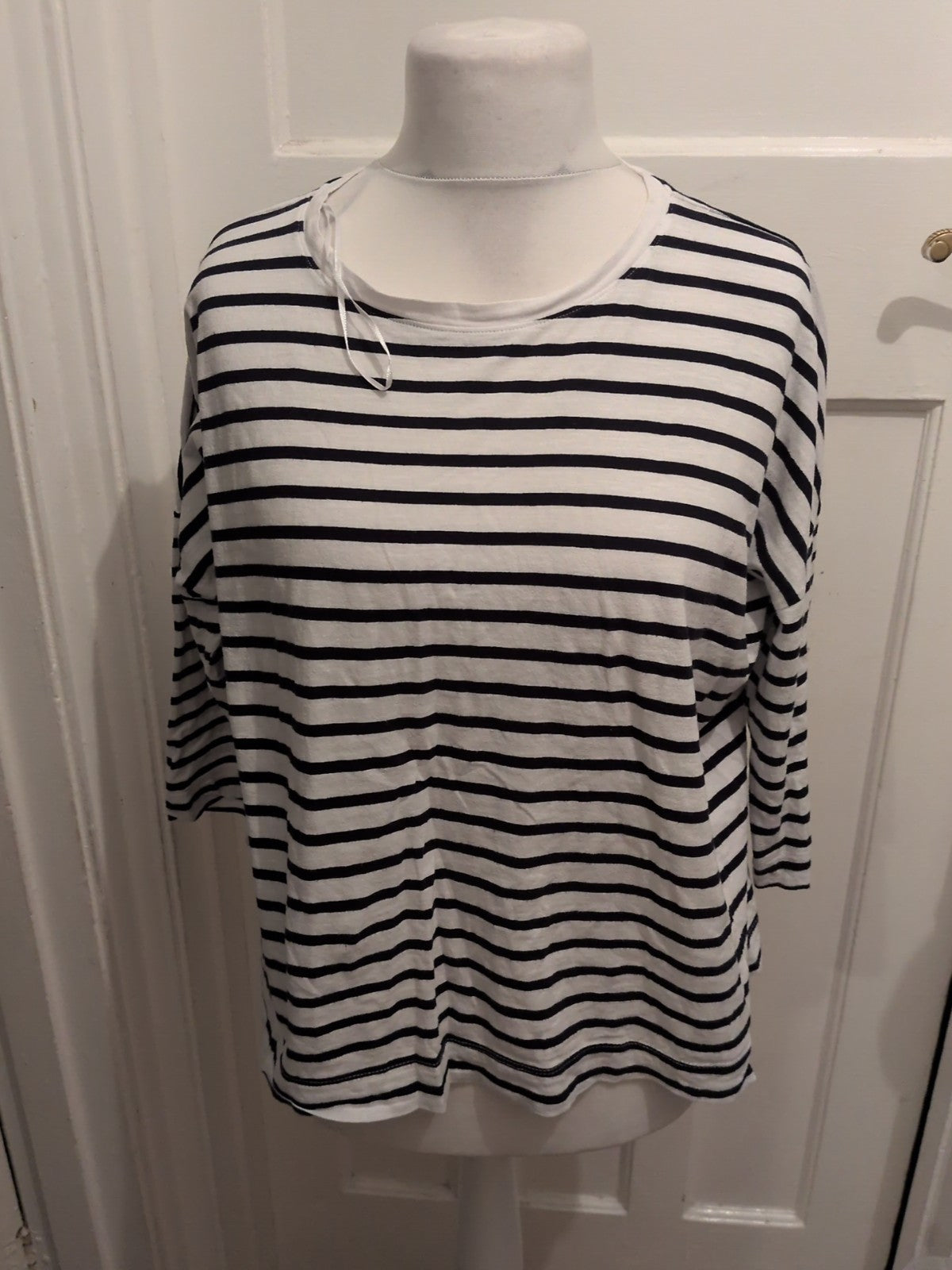 Papaya XL White With Navy Stripes Long Sleeve T-shirt