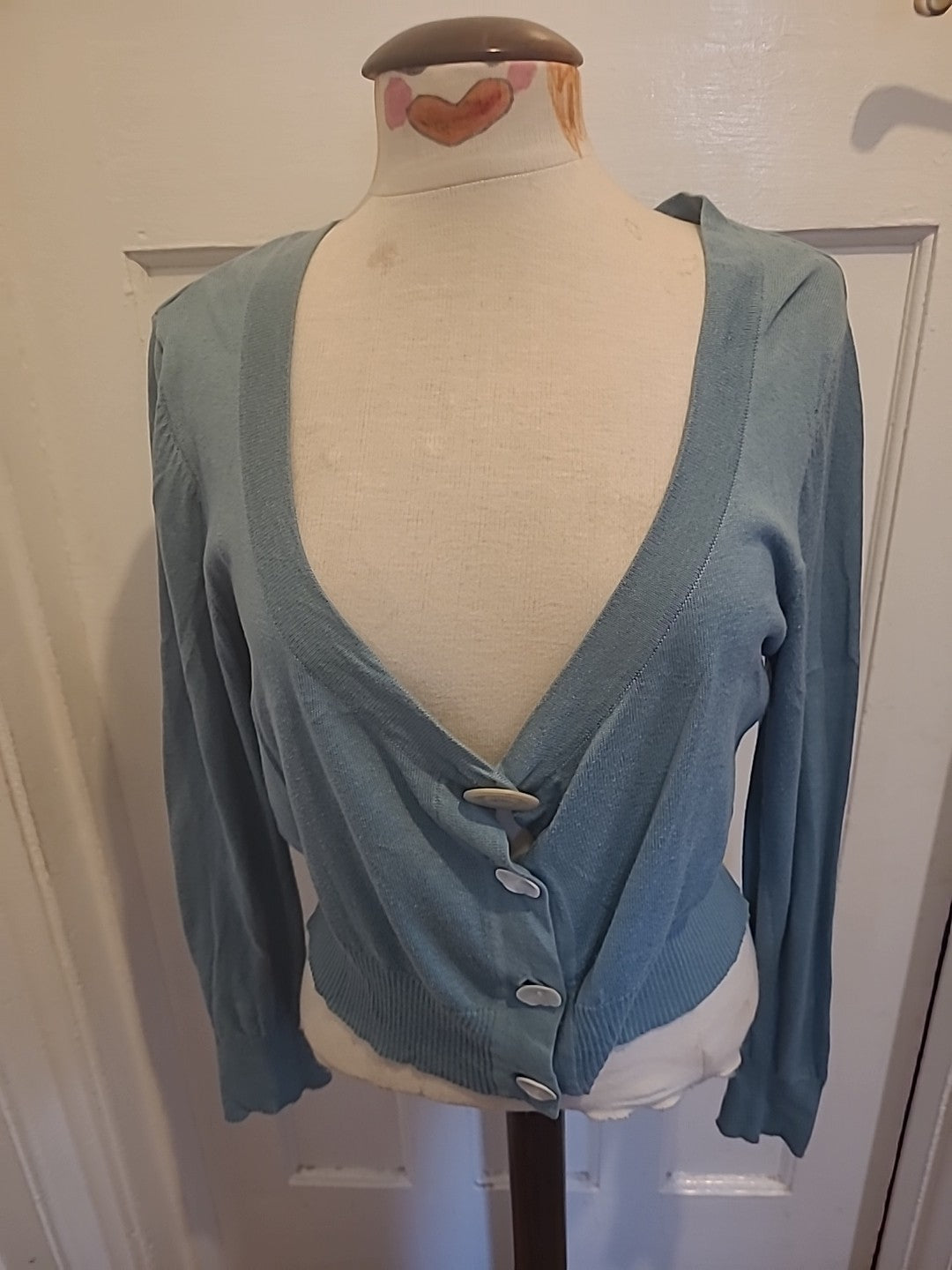 Ladies Giggle Size 16 Bluey Grey Long Sleeved Scoop Cardigan
