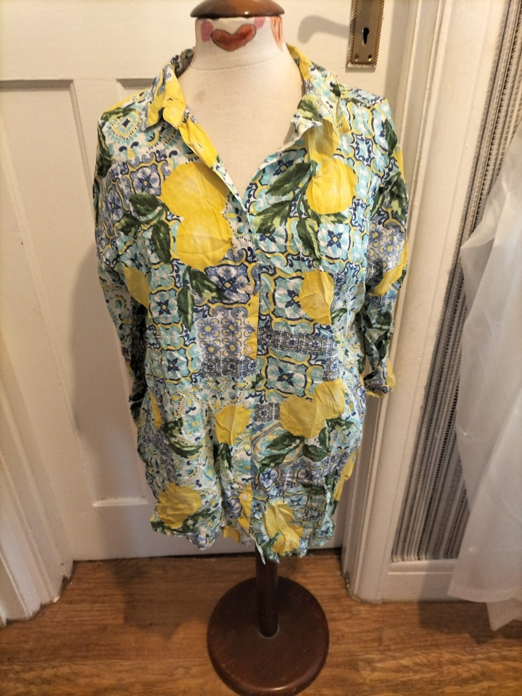 Ladies Primark Size 6-8 Blue/Yellow/Green Blouse Floral