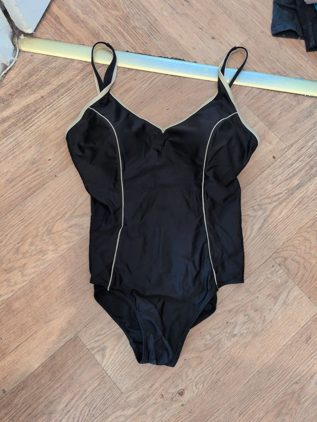 16-18 Black With Gold Trim Padded Swimsuit