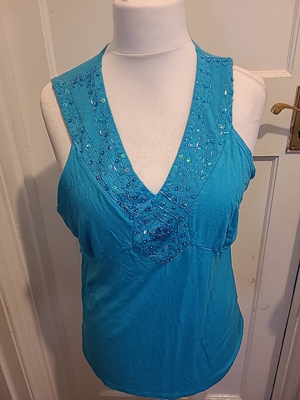 Ladies Xtra Details Size 20 Turquoise Sequin Sleeveless Blouse