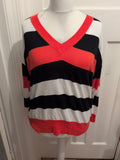 M&S Large Orange Black And White V Neck Jumper