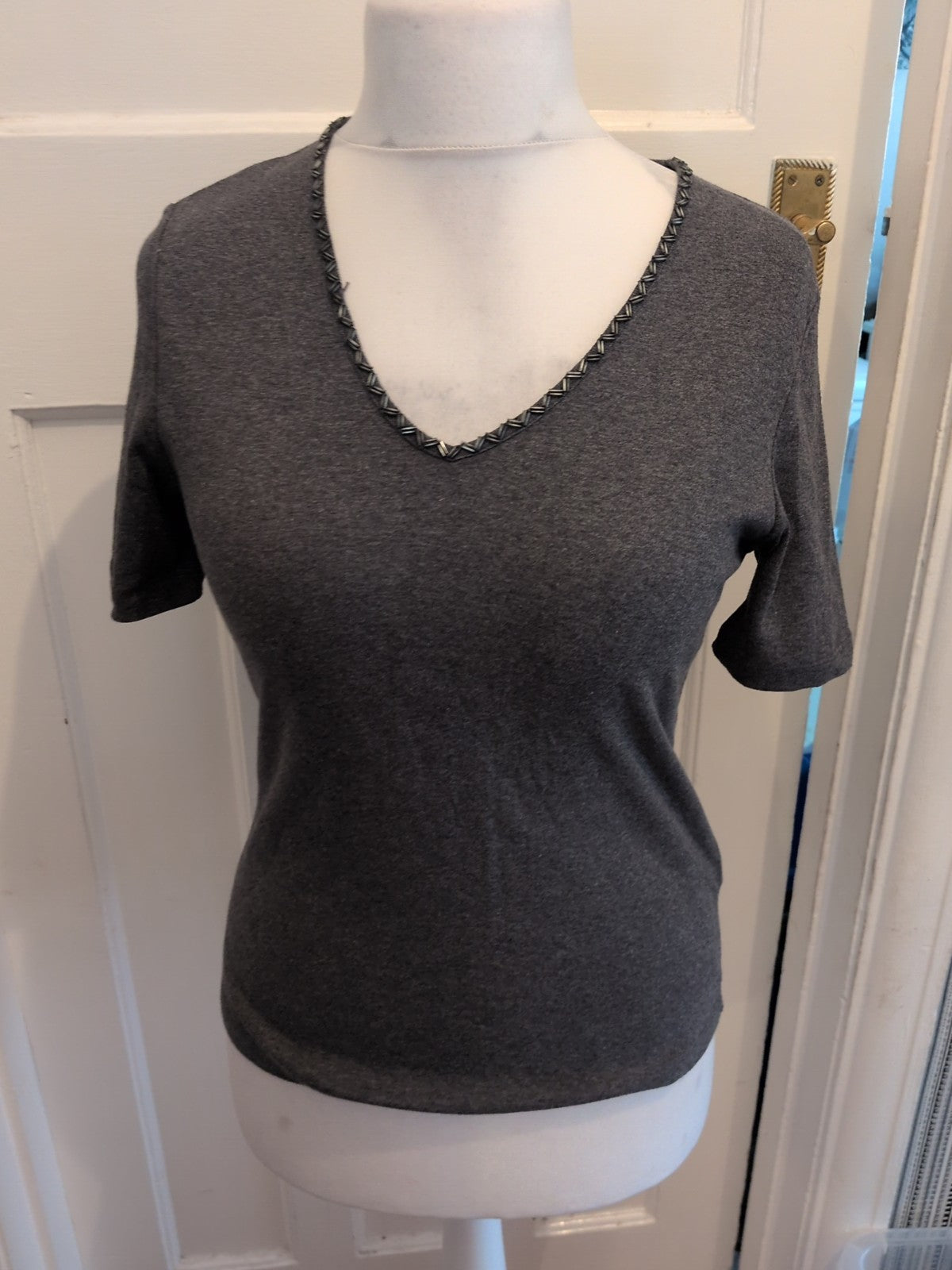 CC Small Grey Stuf Pattern Neck Short Sleeve T-shirt
