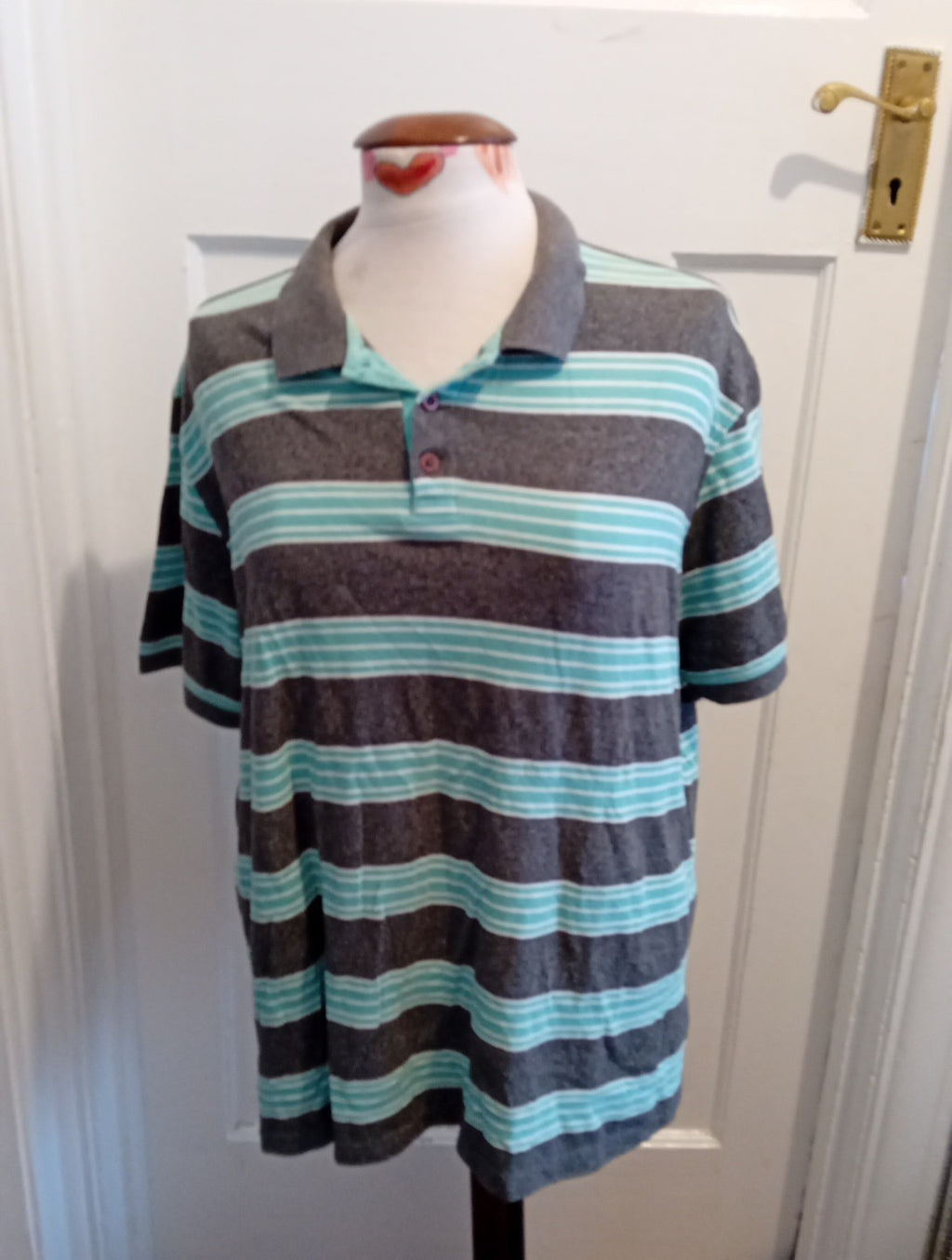 Mens Peacocks Size XL Mint Grey Striped Polo