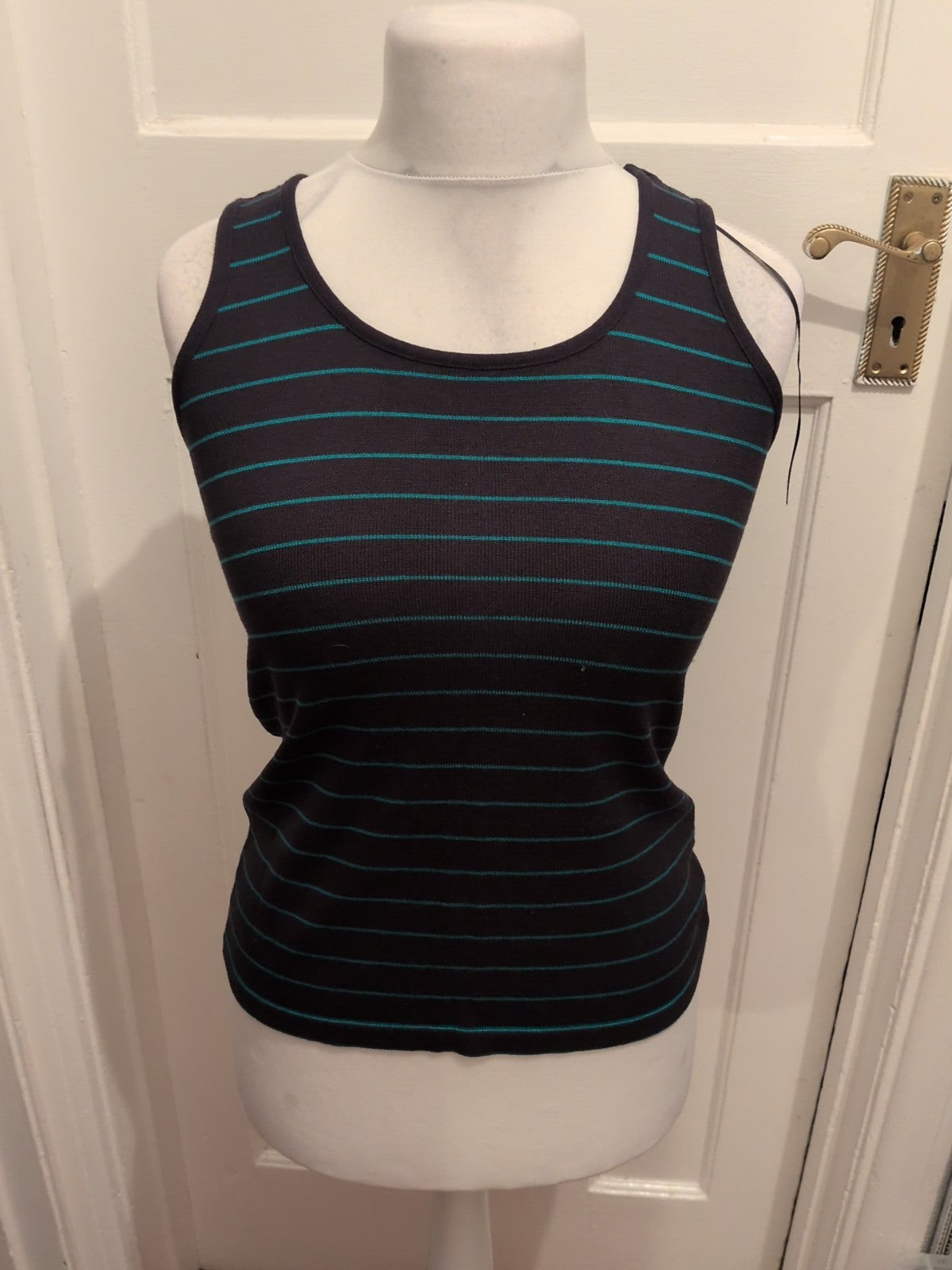 Per Una 10 Navy And Teal Stripe Sleeveless Top