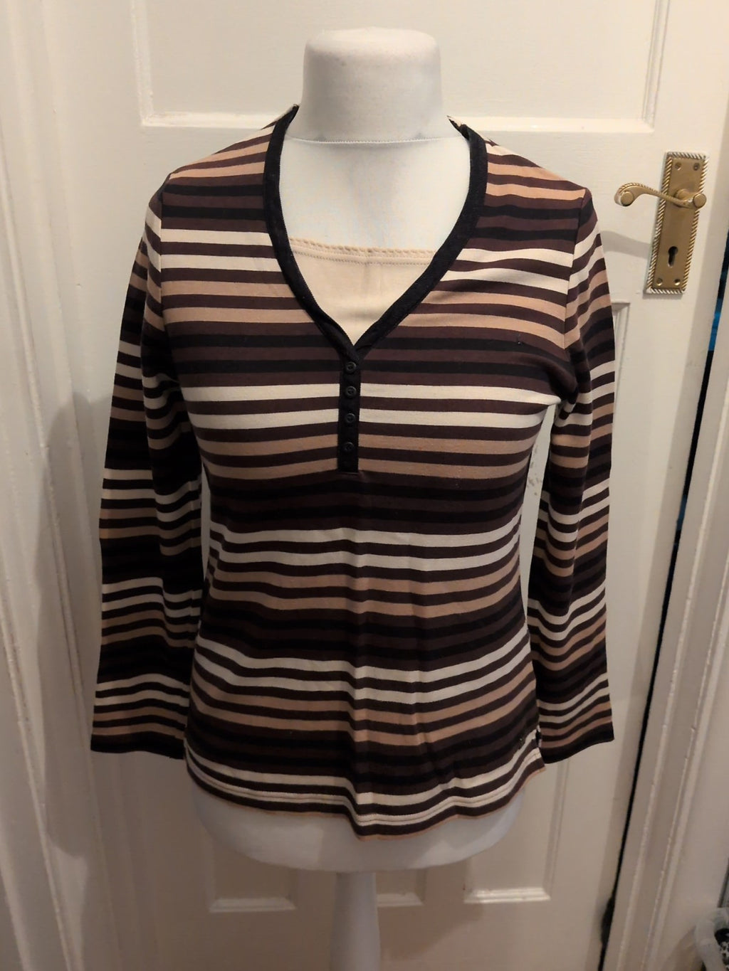 Dash 10 Brown/Beige Long Sleeve Stripe Blouse