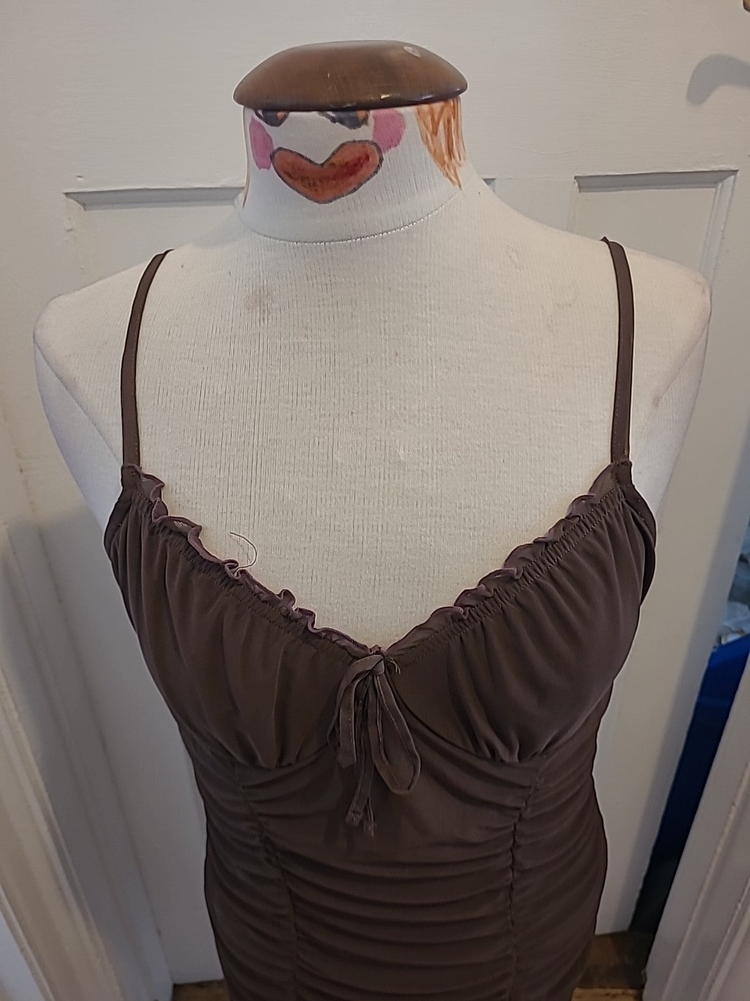 Ladies Divided Size Medium Brown Ruched Sleeveless Dress