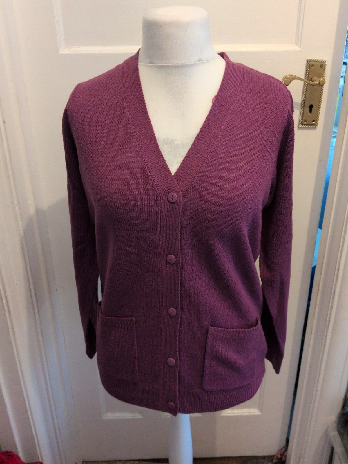 Damart 10-12 Purple V Neck Buttoned Cardigan