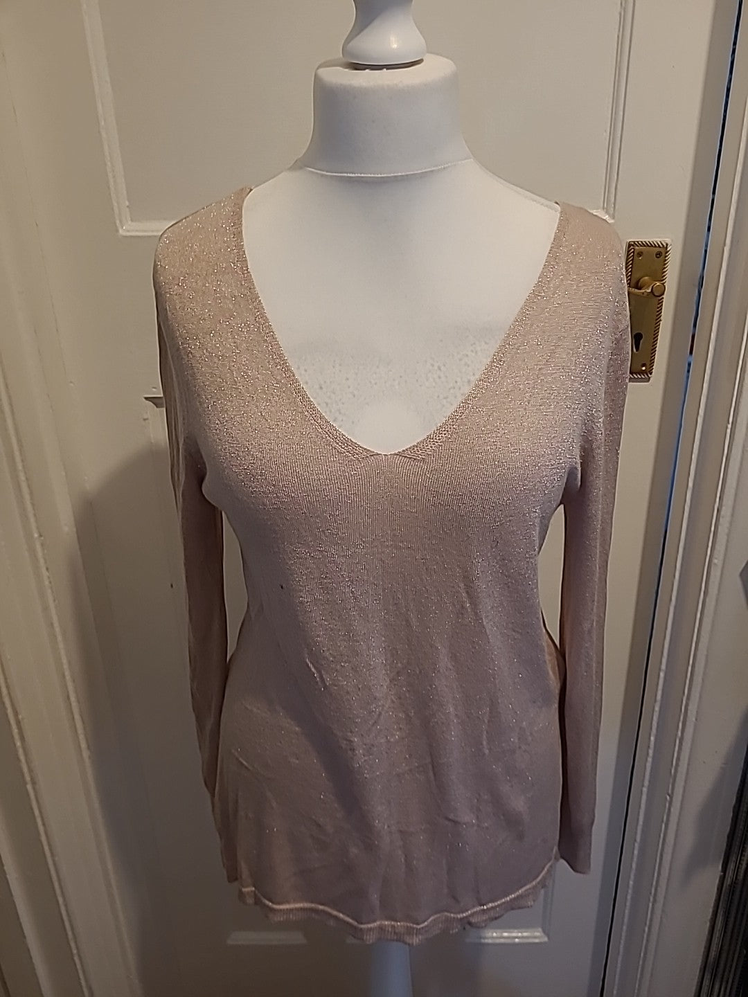 Ladies Peacocks Size 12 Pale Blush Shimmery Long Sleeved Blouse