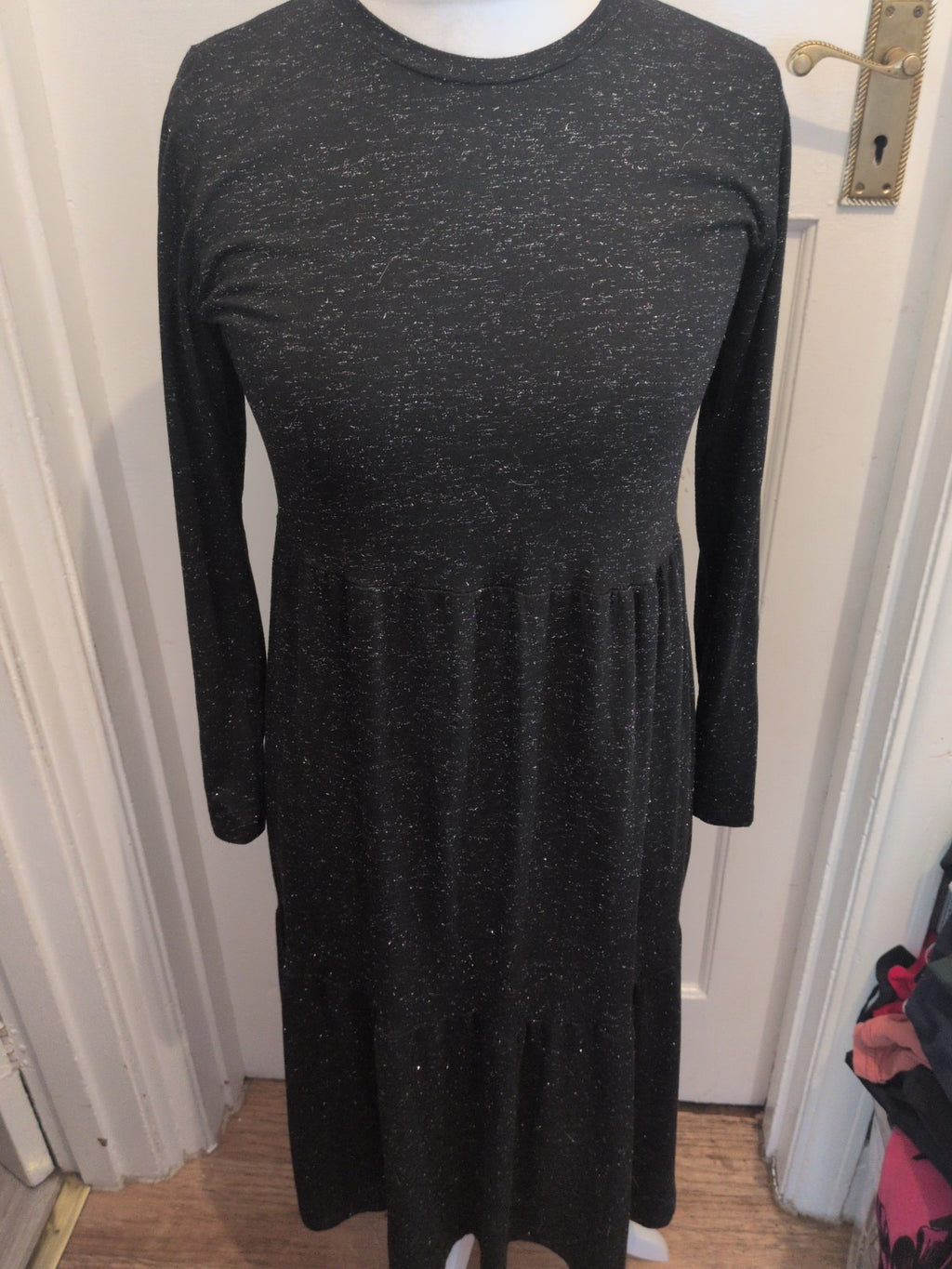 M&S Collection 10 Reg Black And Silver Long Sleeve Dress