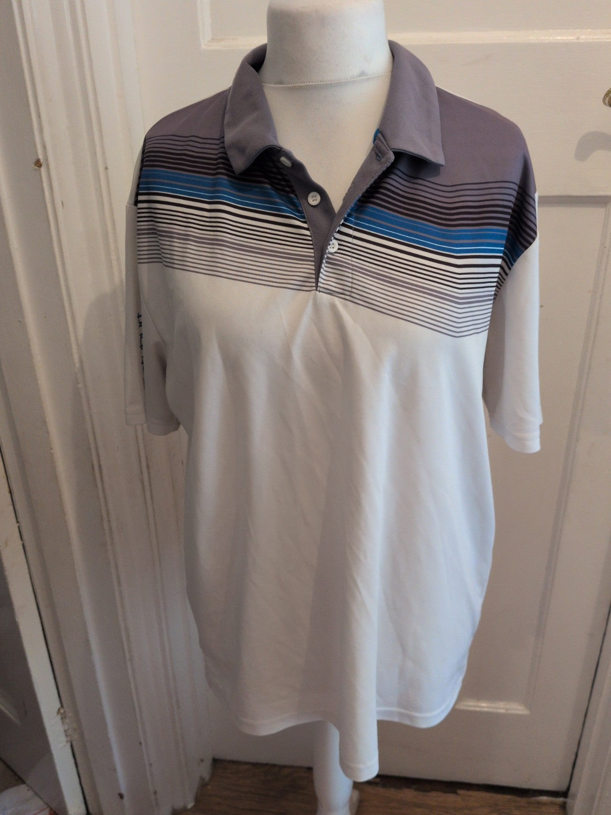 Mens Stuburt XL White Short Sleeve Pattern Polo Shirt Couple Light Marks