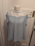 L/XL Blue With Mesh Neck Area Short Sleeve Blouse