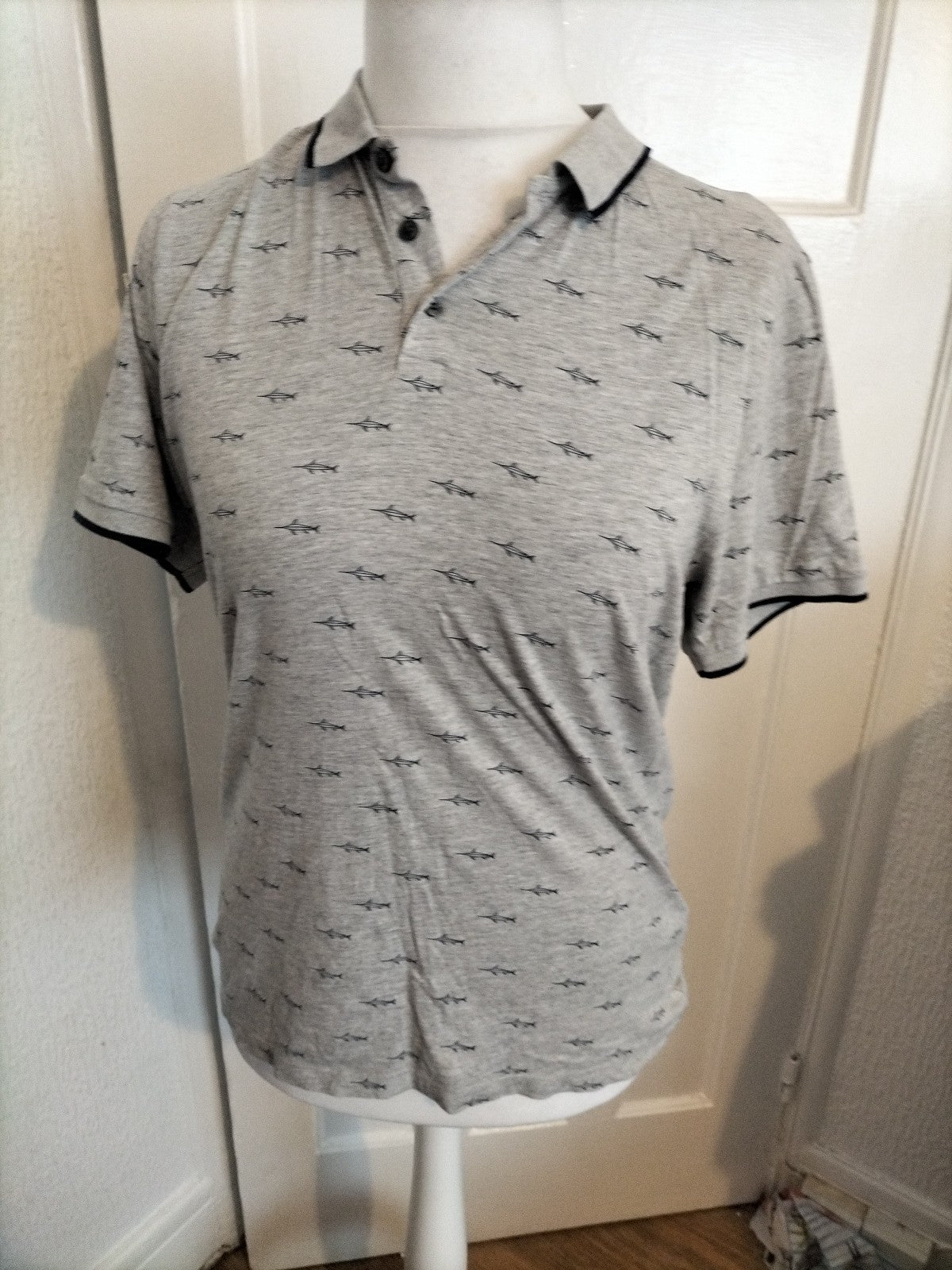 Mens Next Size M Regular Fit Grey Swordfish Polo