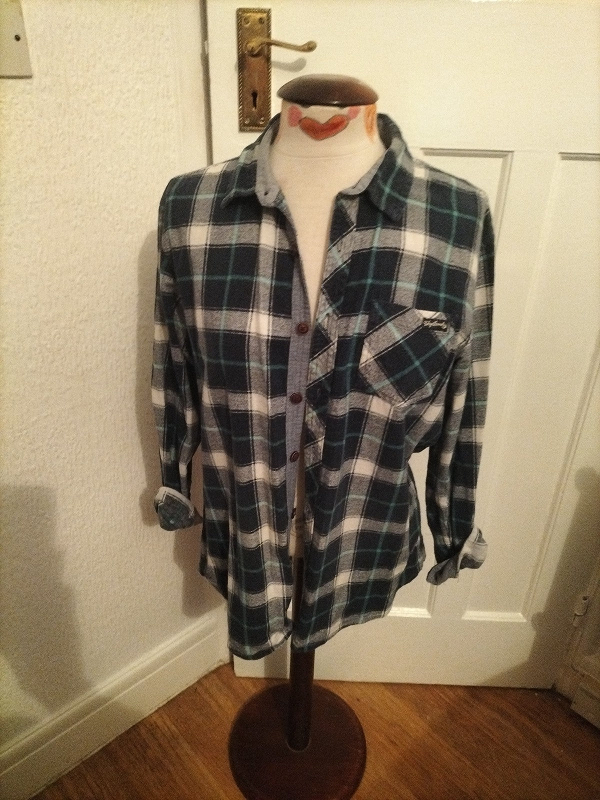 Mens Tokyo Laundry Size Large Blue/Navy/White Check Long Sleeved Shirt