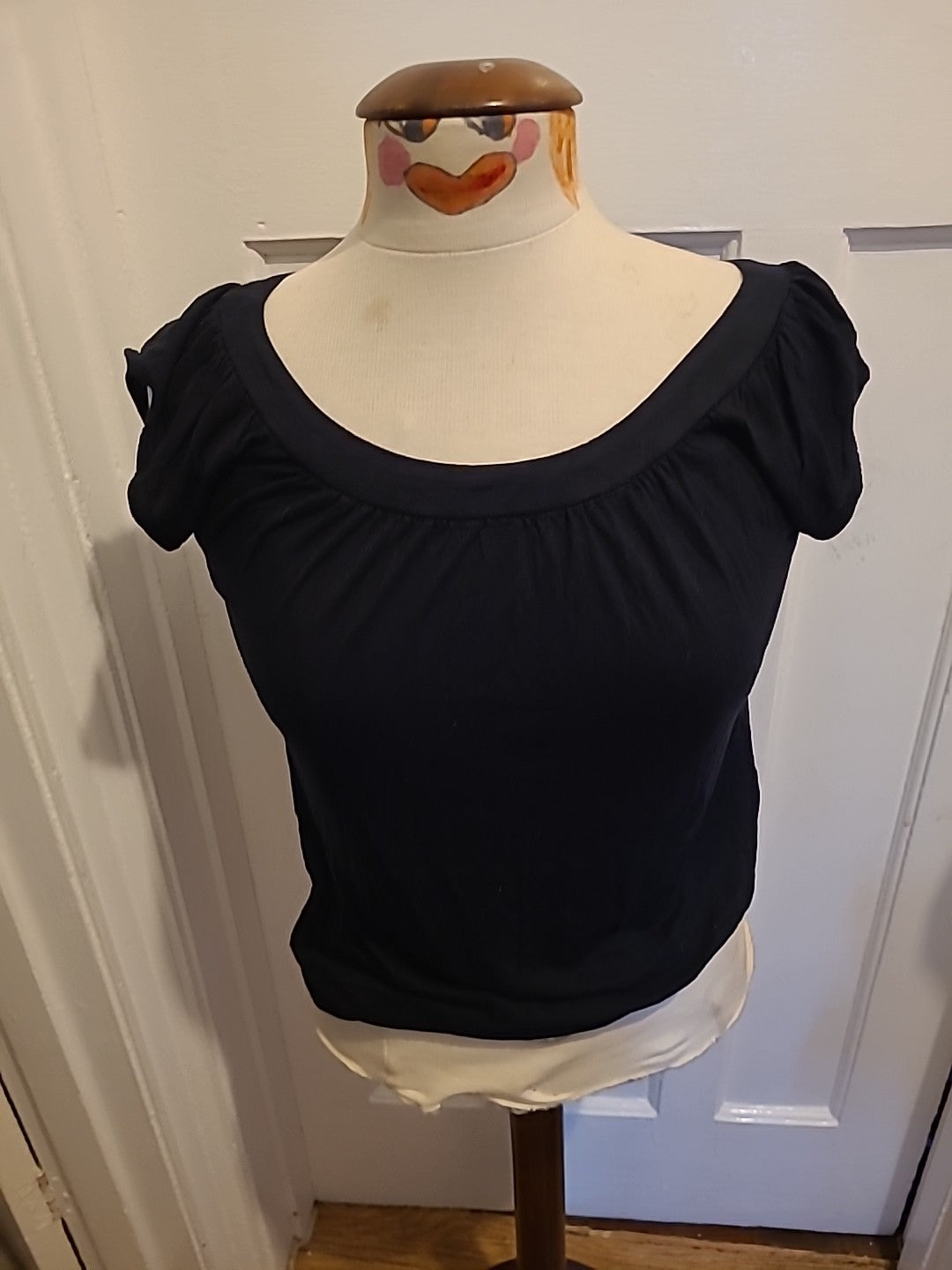 Ladies Primark Size 10 Black Wide Round Neck Tshirt