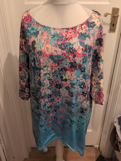 4XL Aqua Floral Short Sleeve Blouse