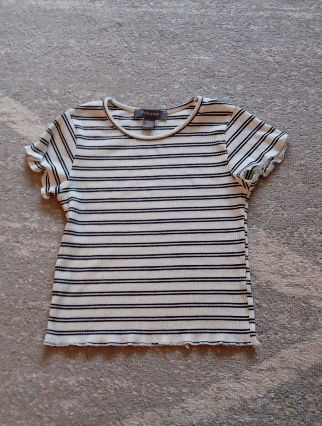 Girls Ribbed T.Shirt Black/cream Striped Age 8-9 Years