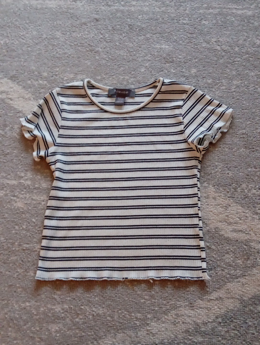 Girls Ribbed T.Shirt Black/cream Striped Age 8-9 Years