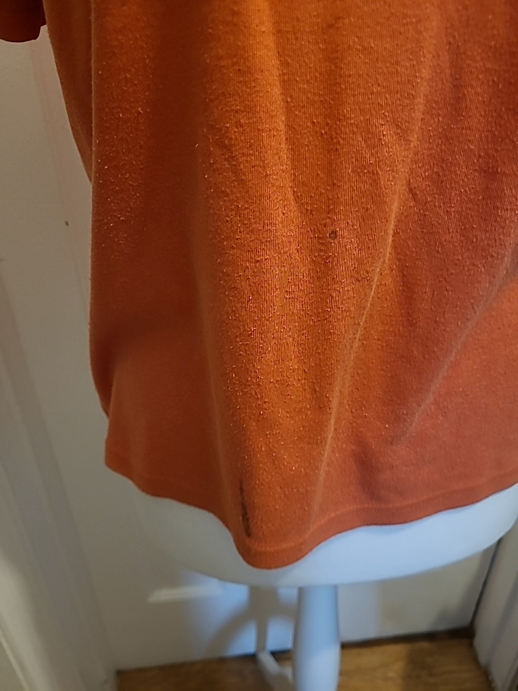 Ladies Isle Size 14-16 Orange Short Sleeved Patterned Neck Tshirt(Small Mark On