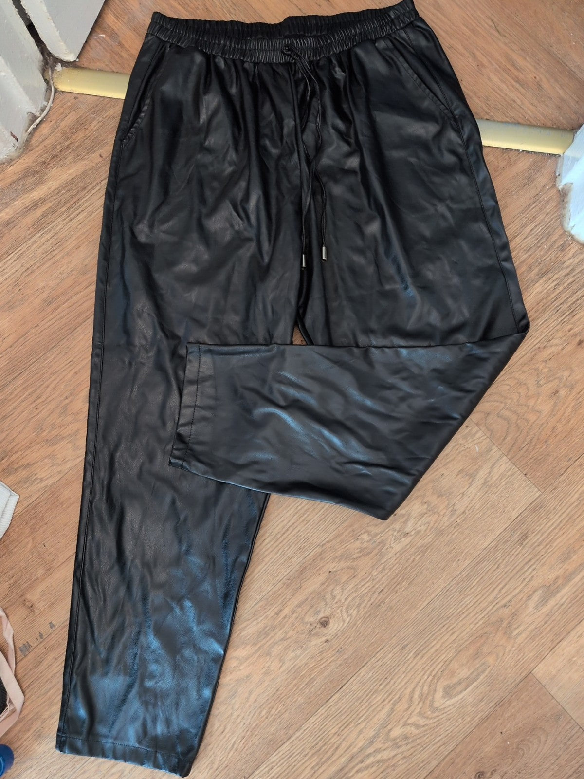 Peacocks 16 Black Elasticated Pleather Trousers