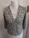 H&M 6 Peacock Pattern Feather Cream And Black 3/4 Sleeve Blouse